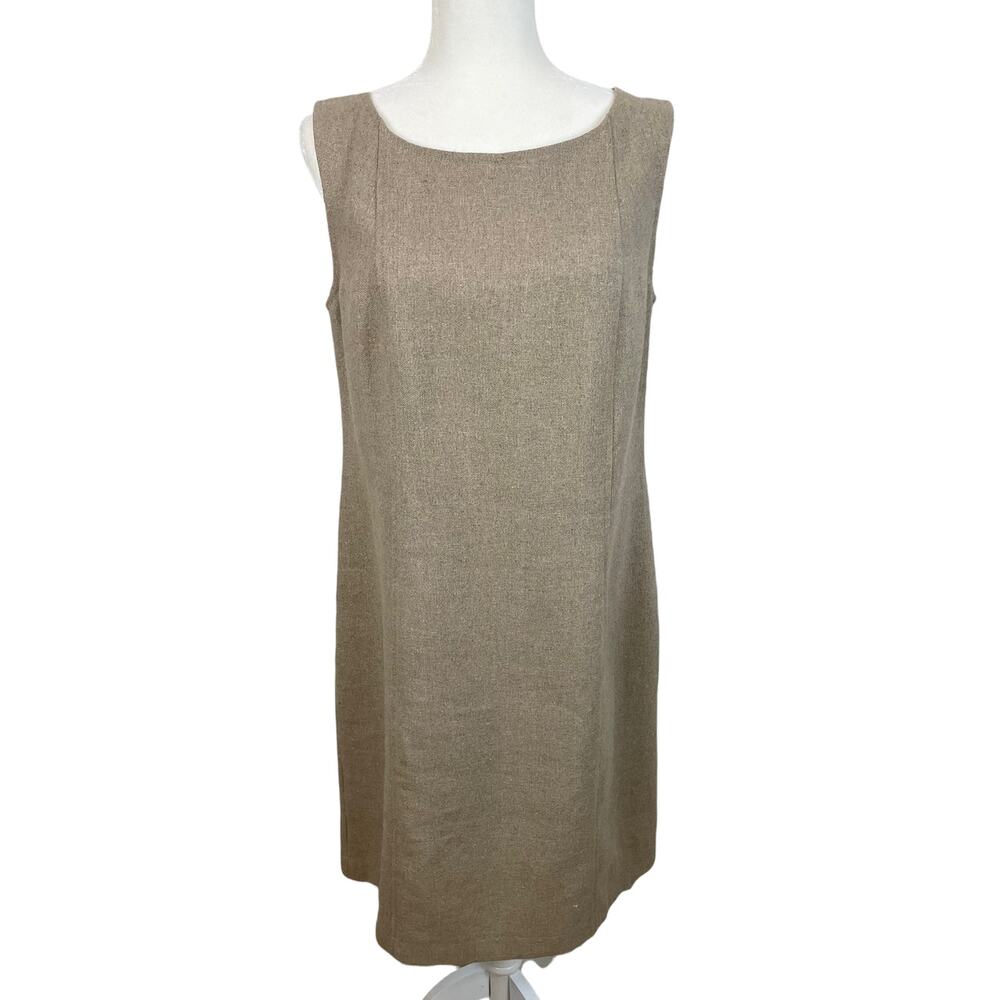 Crown Linen Designs 100% Linen Sheath Dress Sleeveless Natural Women's Medium
